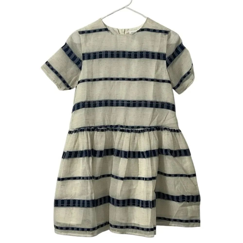 English Factory Girls Kids Stripe Linen Blend  Girls Dress(Size 13/14)